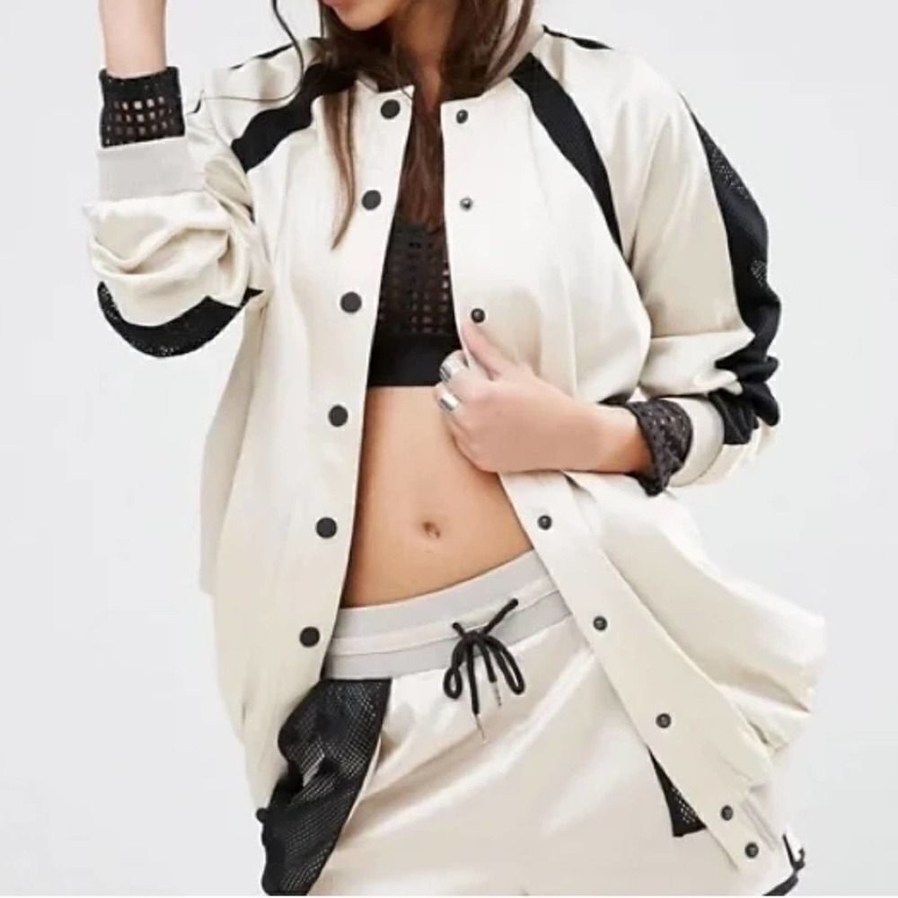 Kendall + Kylie Satin Oversized Champagne Bomber Jacket
